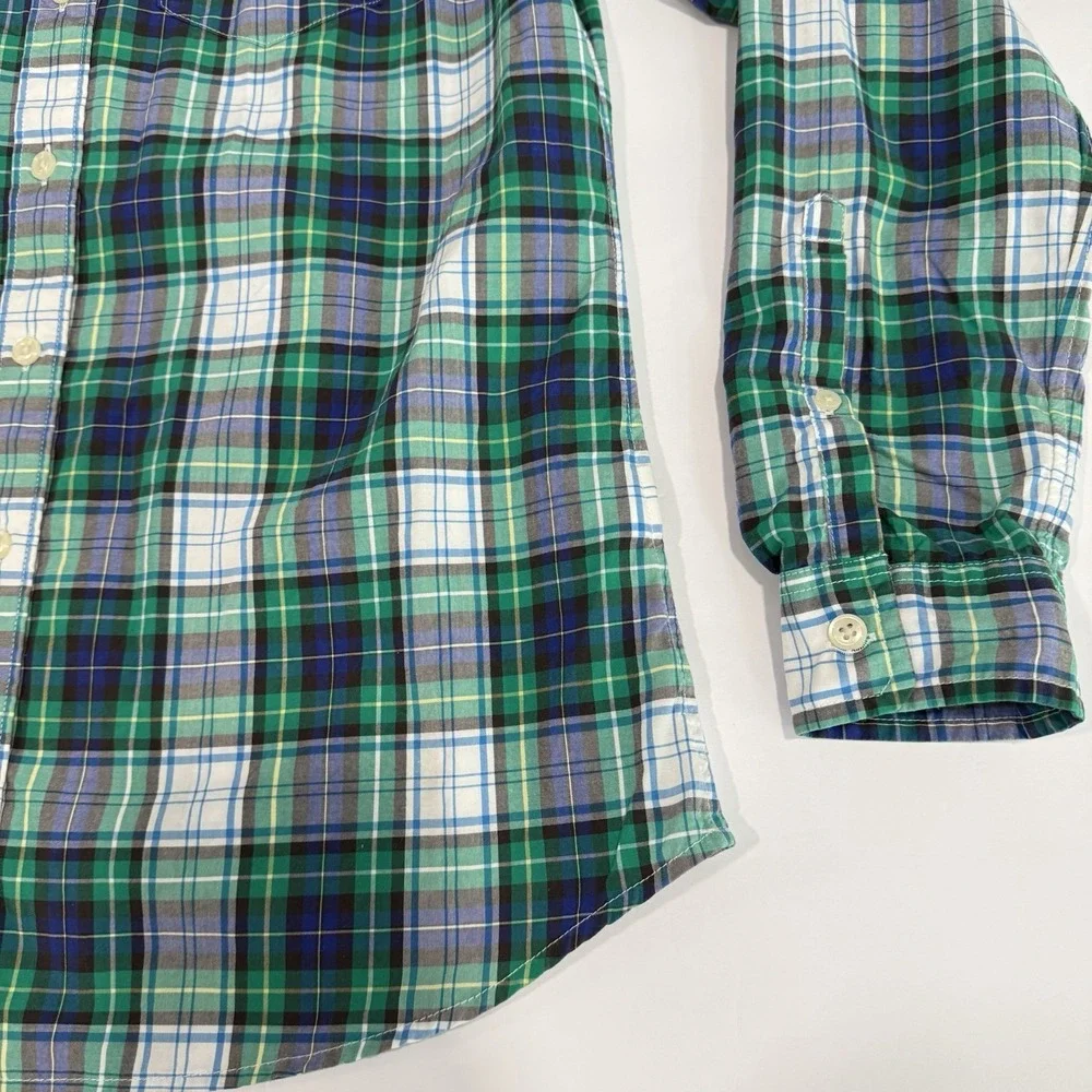LL Bean Green Blue‎ Plaid Cotton Poplin Button Up Shirt Size XS
